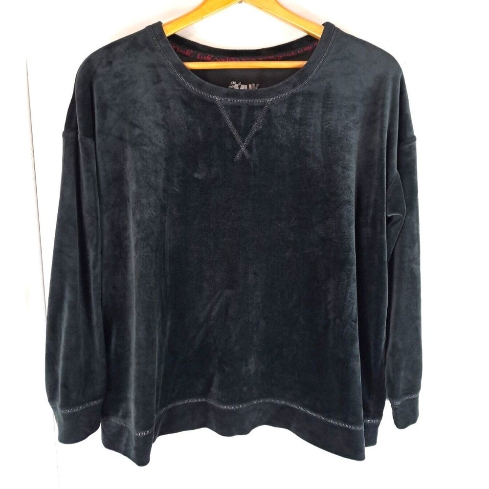 Women's Muk Luks Sweater Top Super Soft Black Silver Metallic Stitching 1X P